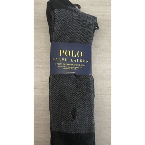 Polo Ralph Lauren Mens XL Performance Dress Crew Socks Black Size 13-16 w/Pony - Picture 1 of 7